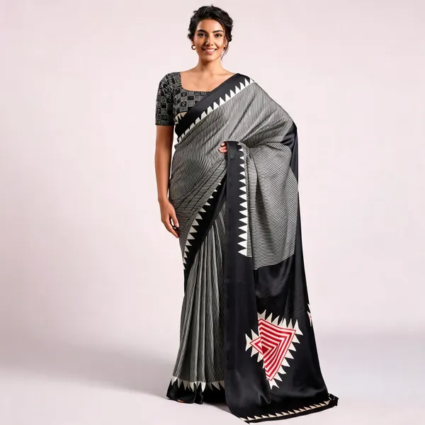 Black_Grey_Modal_Silk_Striped_Printed_Saree_For_Women