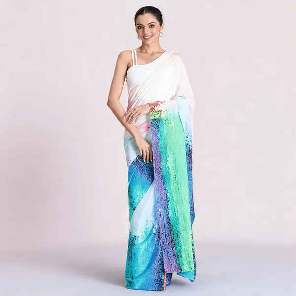 White_Modal_Silk_Gradient_Print_Saree_For_Women