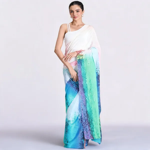 White_Modal_Silk_Gradient_Print_Saree_For_Women