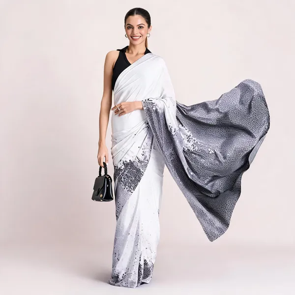 White_Modal_Silk_Printed_Saree_For_Women