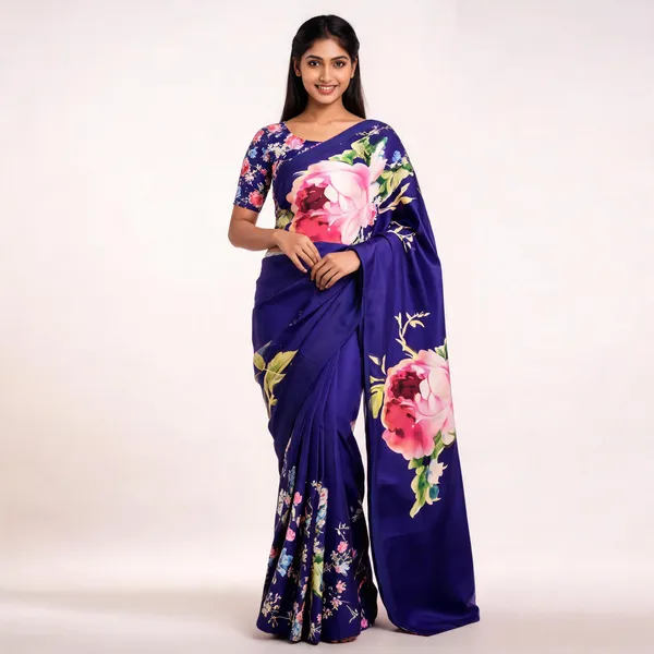 Blue_Modal_Silk_Floral_Print_Saree_For_Women