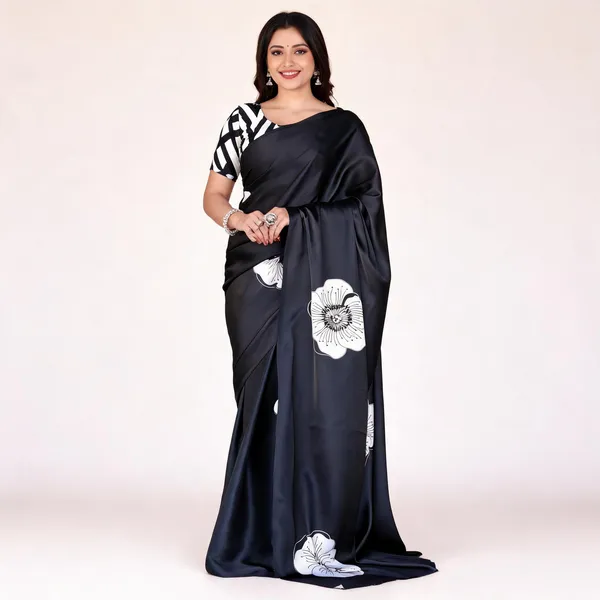 Black_Modal_Silk_Floral_Print_Saree_For_Women