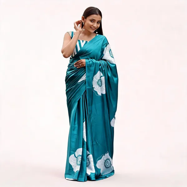 Blue_Modal_Silk_Floral_Print_Saree_For_Women