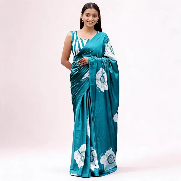 Blue_Modal_Silk_Floral_Print_Saree_For_Women