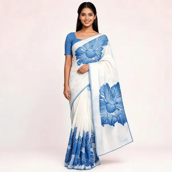 Blue_Modal_Silk_Floral_Print_Saree_For_Women