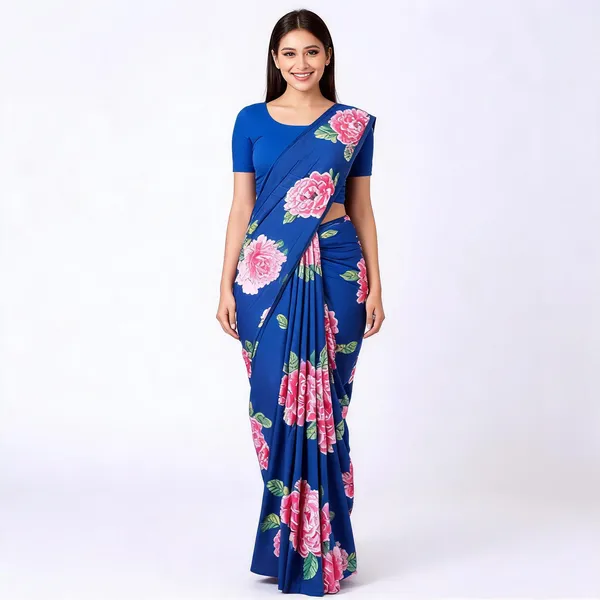 Blue_Modal_Silk_Floral_Print_Saree_For_Women