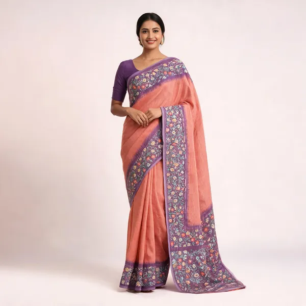 Orange_Linen_Cotton_Bordered_Saree_For_Women