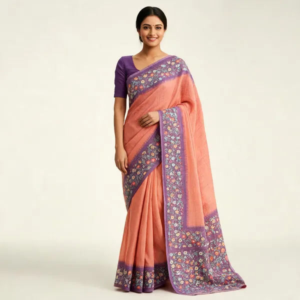 Orange_Linen_Cotton_Bordered_Saree_For_Women