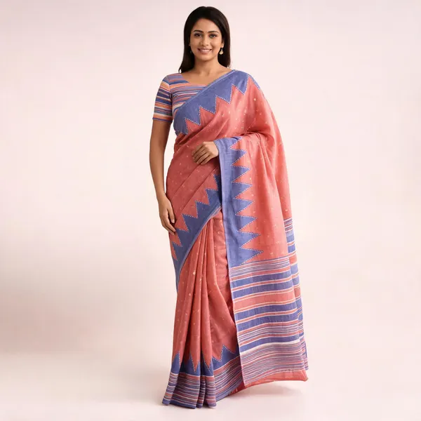 Orange_Linen_Cotton_Bordered_Saree_For_Women