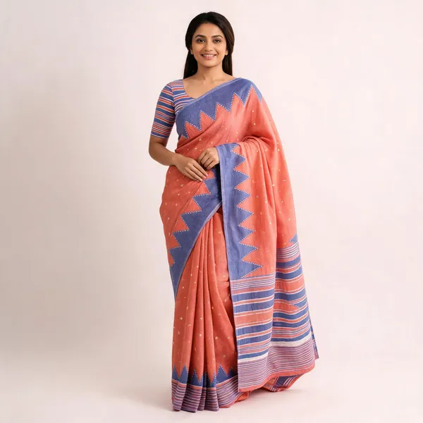 Orange_Linen_Cotton_Bordered_Saree_For_Women