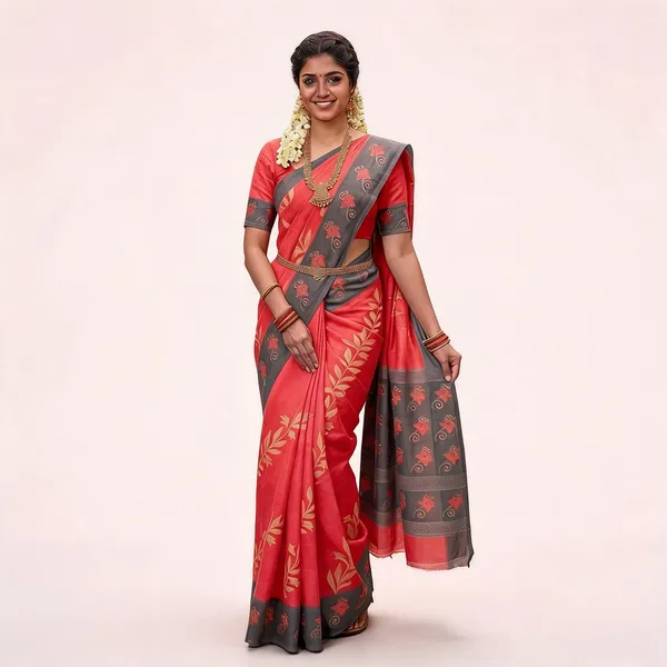 Orange_Linen_Cotton_Bordered_Saree_For_Women