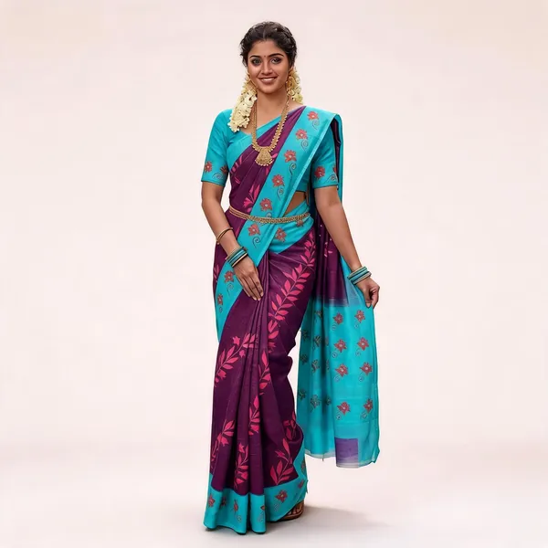 Purple_Linen_Cotton_Bordered_Saree_For_Women