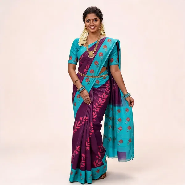 Purple_Linen_Cotton_Bordered_Saree_For_Women