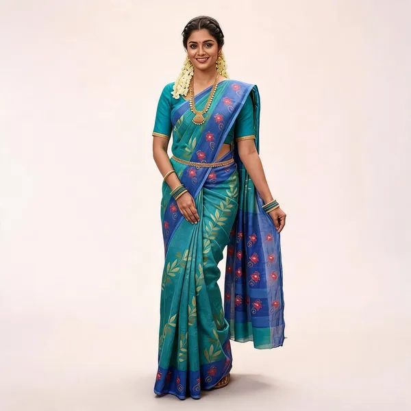 Blue_Linen_Cotton_Bordered_Saree_For_Women