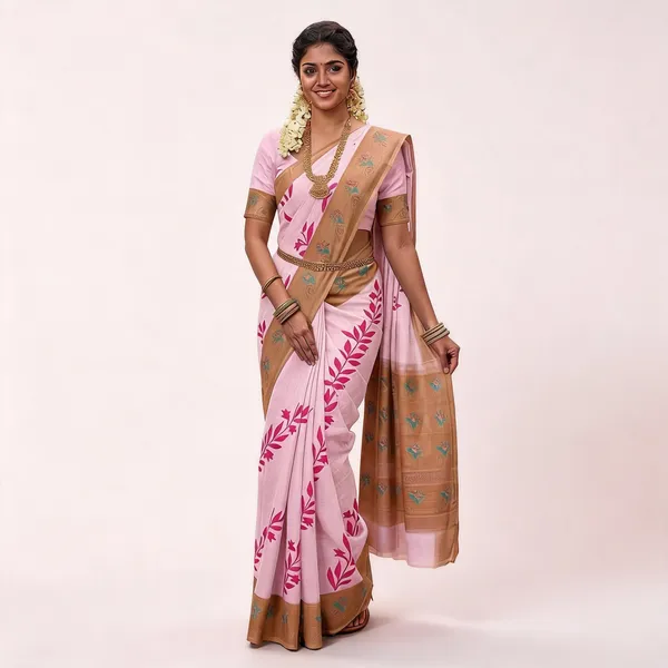 Pink_Linen_Cotton_Bordered_Saree_For_Women