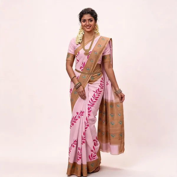 Pink_Linen_Cotton_Bordered_Saree_For_Women