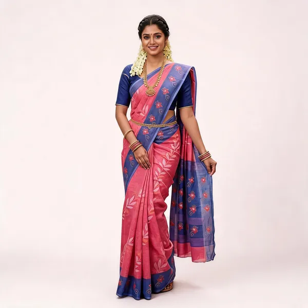 Pink_Linen_Cotton_Bordered_Saree_For_Women