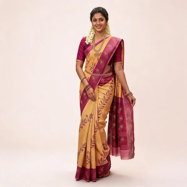 Yellow_Linen_Cotton_Bordered_Saree_For_Women