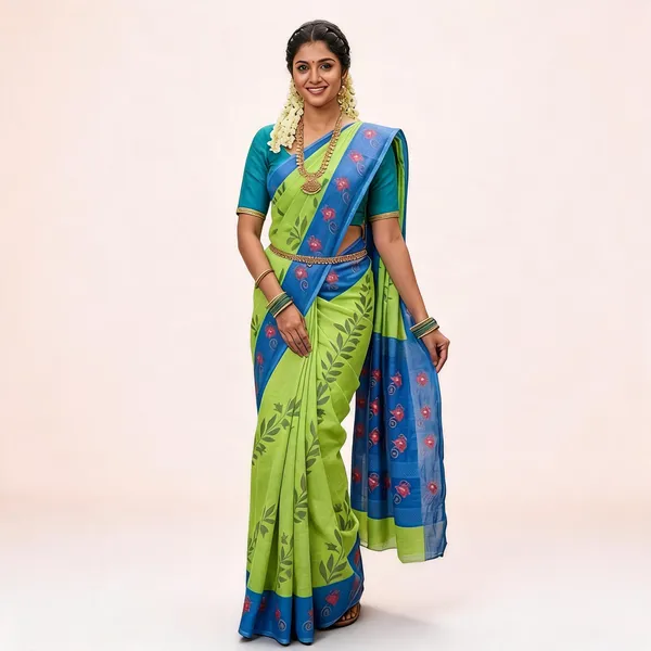 Green_Linen_Cotton_Bordered_Saree_For_Women
