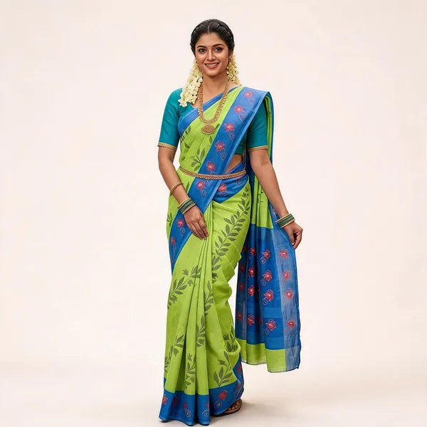 Green_Linen_Cotton_Bordered_Saree_For_Women