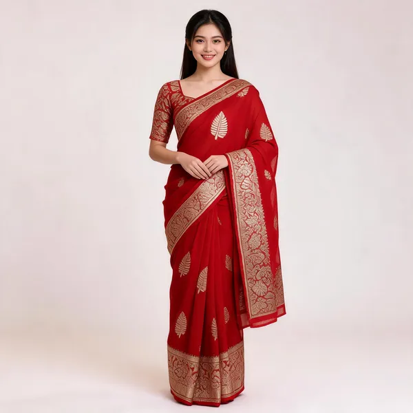Red_Viscose_Georgette_Toned_Floral_Border_Saree_For_Women