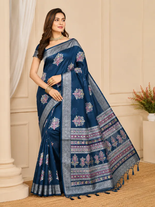 Blue_Marshmellow_Printed_Saree_For_Women