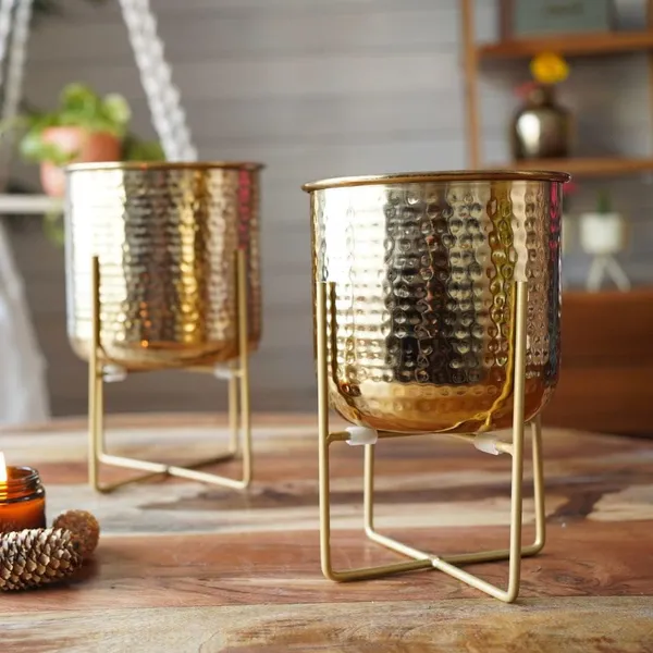Hammered_Metal_Indoor_Planter_Set_Of_2