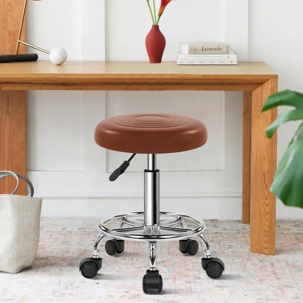Pu_Leather_Rolling_Stool_With_Footrest