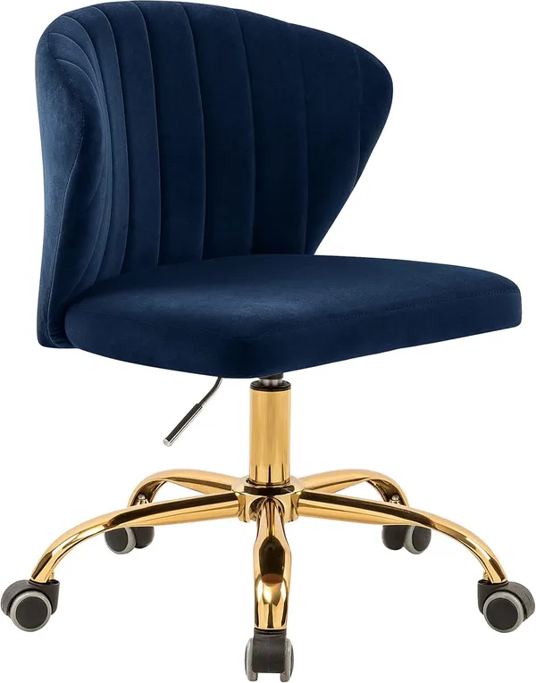 Velvet_Upholstered_Swivel_Office_Chair_With_Gold_Base