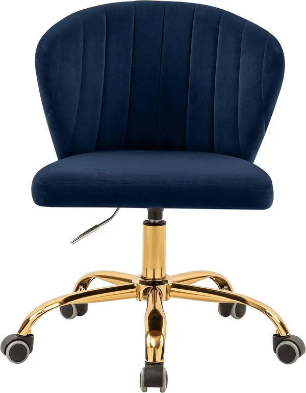 Velvet_Upholstered_Swivel_Office_Chair_With_Gold_Base