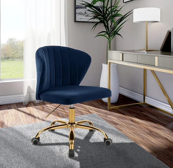 Velvet_Upholstered_Swivel_Office_Chair_With_Gold_Base