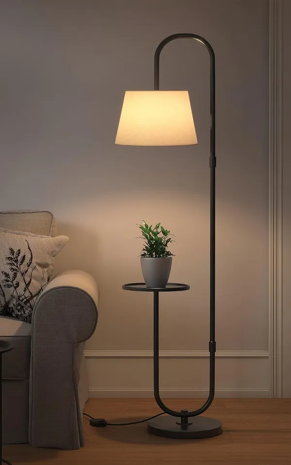 Floor_Lamp_With_Table_Shelf_And_Fabric_Shade
