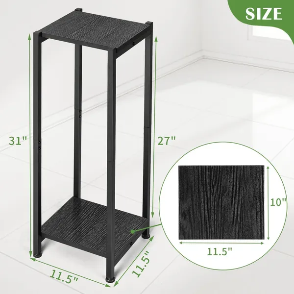 2_Tier_Plant_Stand_With_Metal_Frame_And_Wood_Shelves
