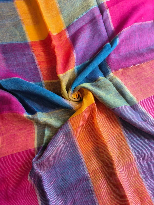 Colouring_Check_linen_Saree