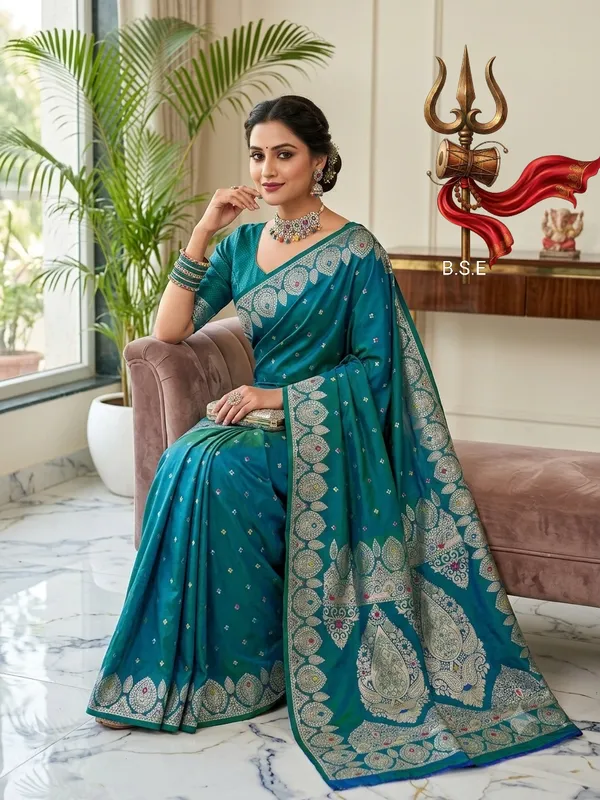 Teal_Woven_Ethnic_Saree_for_Women