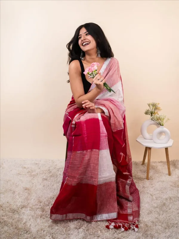 Colouring_Check_linen_Saree