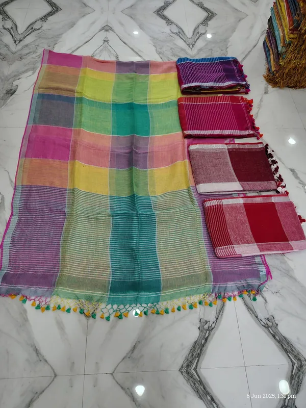 Colouring_Check_linen_Saree