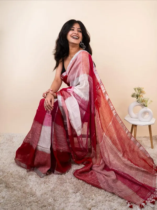 Colouring_Check_linen_Saree