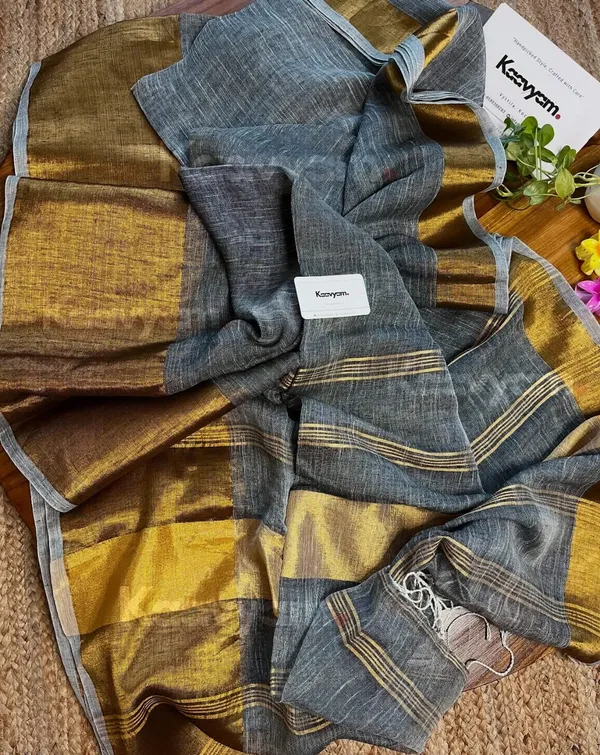 Grey_Brown_linen_Saree_for_Women