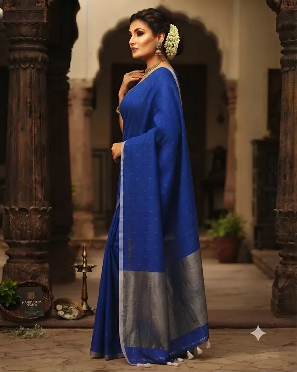 Linen_Jharna_Work_Saree_With_Blouse_Piece