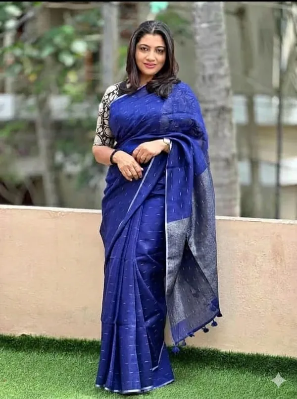 Linen_Jharna_Work_Saree_With_Blouse_Piece