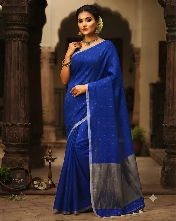 Linen_Jharna_Work_Saree_With_Blouse_Piece