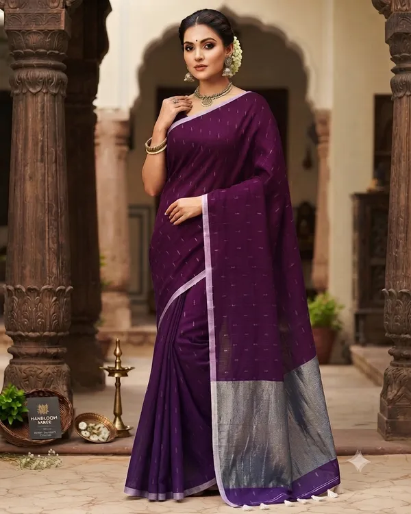 Linen_Jharna_Work_Saree_With_Blouse_Piece