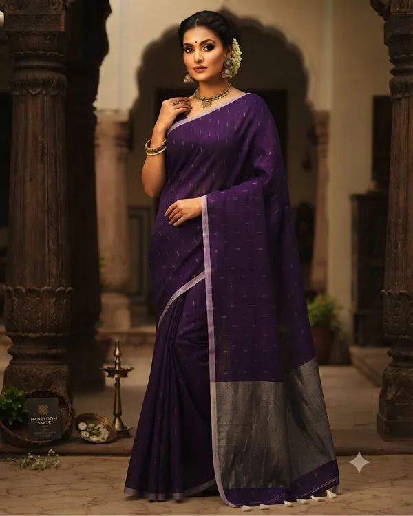 Linen_Jharna_Work_Saree_With_Blouse_Piece