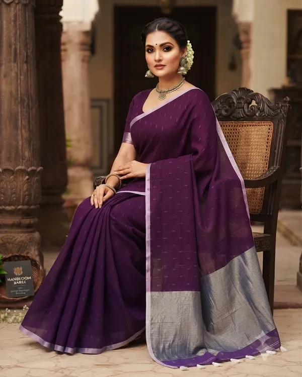 Linen_Jharna_Work_Saree_With_Blouse_Piece