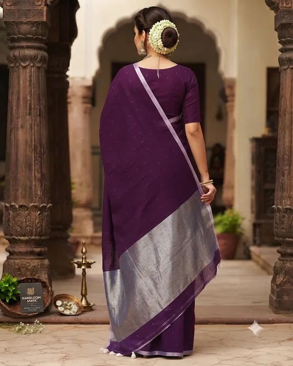 Linen_Jharna_Work_Saree_With_Blouse_Piece