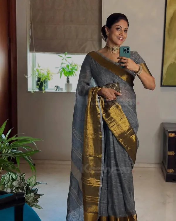Grey_Brown_linen_Saree_for_Women