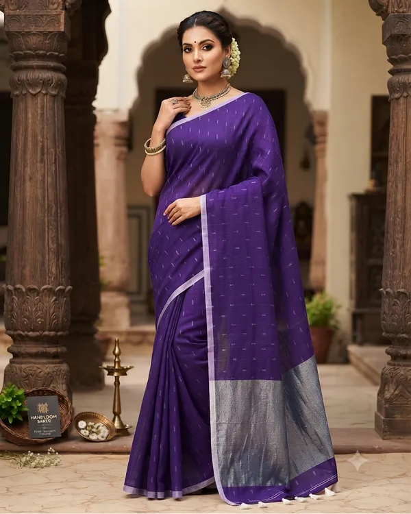 Linen_Jharna_Work_Saree_With_Blouse_Piece