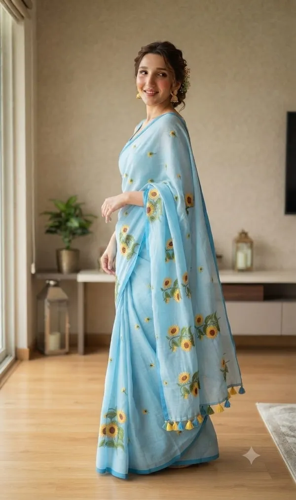 120_count_Mall_Cotton_Saree_embroidery_work__Without_Blouse_Piece_Quality_Premium_Thin