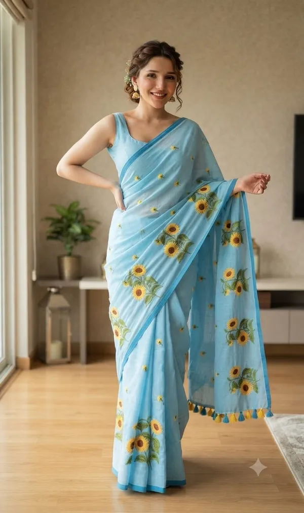 120_count_Mall_Cotton_Saree_embroidery_work__Without_Blouse_Piece_Quality_Premium_Thin